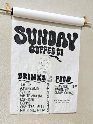 Coffee cart menu