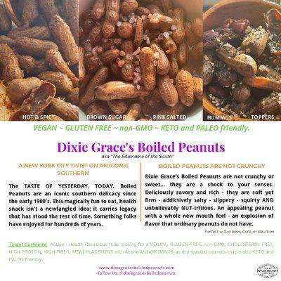 Boiled Peanuts are also known as the "Edamame of the South" or a "Wet Legume" and is one of America's oldest snacks since the early 1800's.