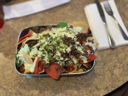 Ground beef nachos.