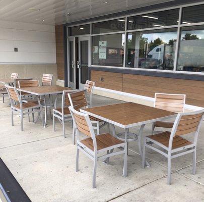 Outdoor, covered dining area.