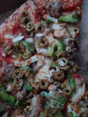 Deluxe pizza close-up.