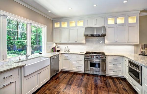 White Shaker Cabinets with Farm Sink