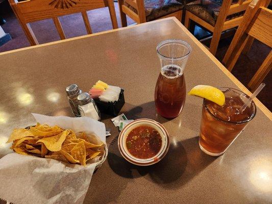 Complimentary chips and salsa.  It's flavorful and hot.