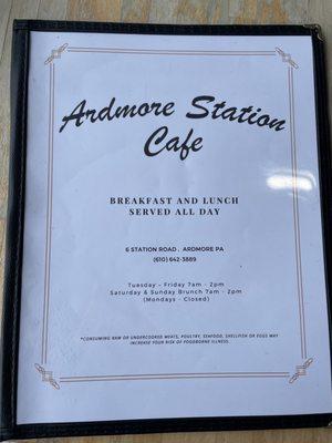 Front of menu