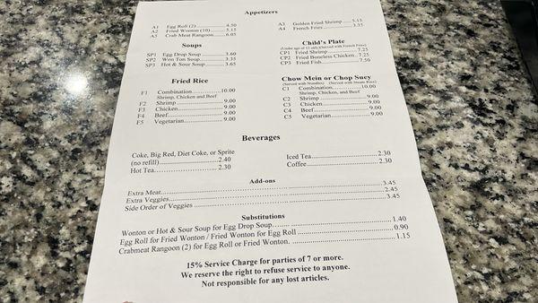 Menu continued