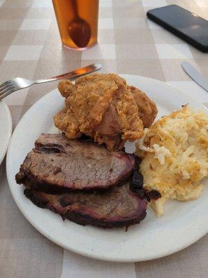 Brisket, fried chicken and Hash brown Casserole