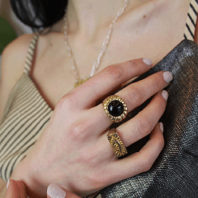 Morella Ring in Onyx & Third Eye Signet Ring
 
 Bardot Hobo Bag
 
 Made in our Greenpoint, Brooklyn studio located in the back of the shop