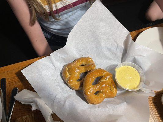 Soft pretzels were a hit; the cheese is seasoned like the queso app