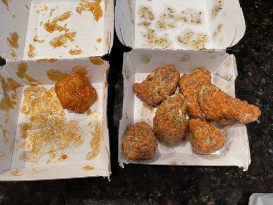 BOGO 6 Boneless Wings on Thursdays. Mango Habanero (L) and Parmesan Garlic (R)