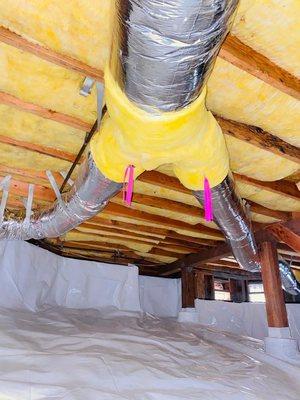 Crawl space project: moisture barrier, insulation, air ducts .