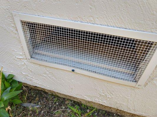 Shoring up the crawlspace grate with that blue concrete screw.