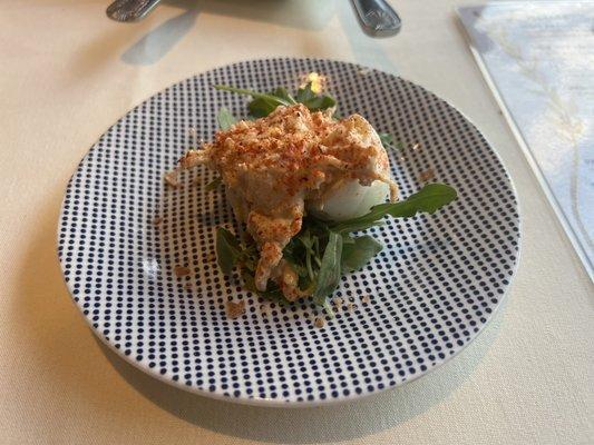 Lobster Deviled Eggs with Arugula