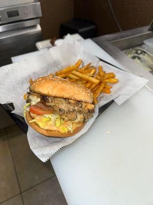 Mushroom and Swiss burger