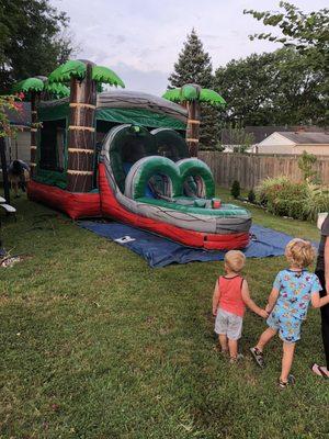 Watching the set up the inflatable.