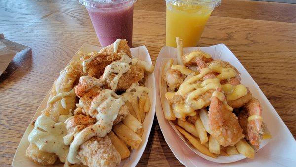 Fish and chip (L) and shrimp and chip (R) Sangria slushy and mango slushy