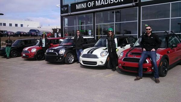 St. Patty's Day! The sales staff and their MINIs.