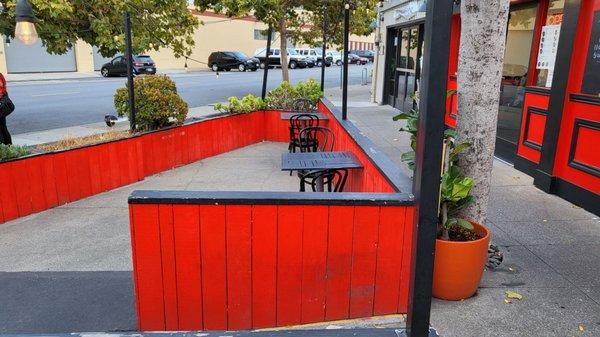 Outdoor seating. Limited, but it's cold out here anyway.