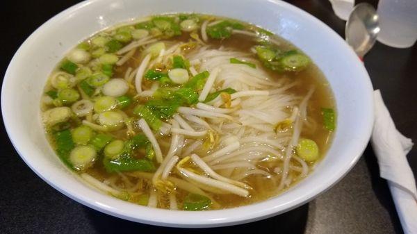 Make your own: Rice noodles, beef broth, roast beef & steak with bean sprouts and green onions