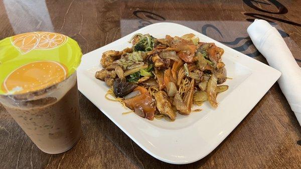 Egg noodle with chicken and iced Vietnamese coffee