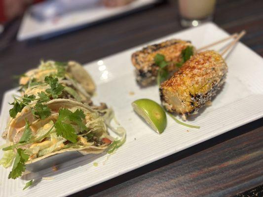 Jerk Chicken Tacos (3) and Elote