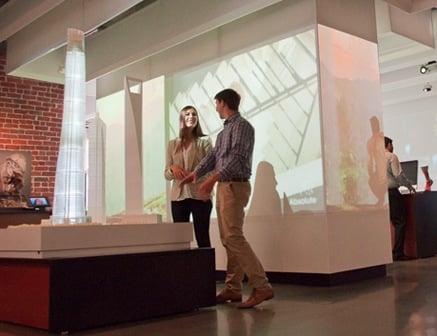 Exhibit about the design of the Shanghai Tower, the tallest building in China.