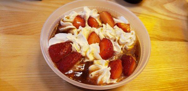 Maple syrup strawberries and whipped cream that come with the vicious beignets