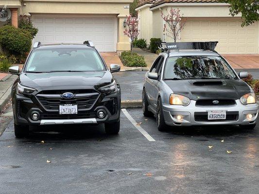 My sons WRX and my new ride!  Subaru family!