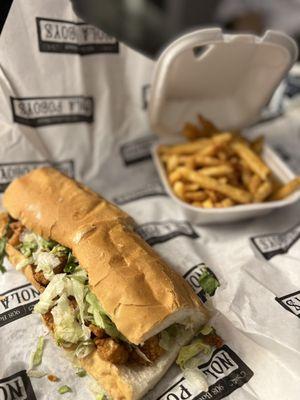 Shrimp poboy and fries