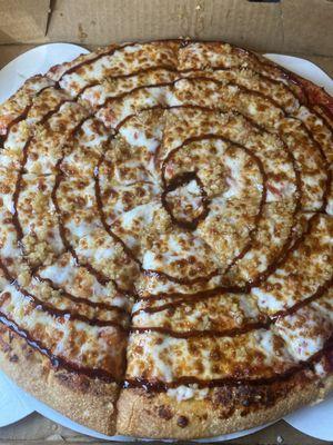 Medium Cheese Pizza with balsamic dressing and fresh garlic.