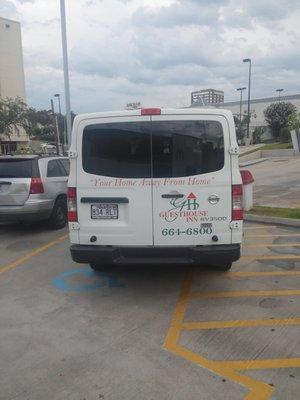 Driver from Guesthouse Inn on one of the Mornings he illegally parked at McDonald's in Handicapped Parking. There are no Guests with him.