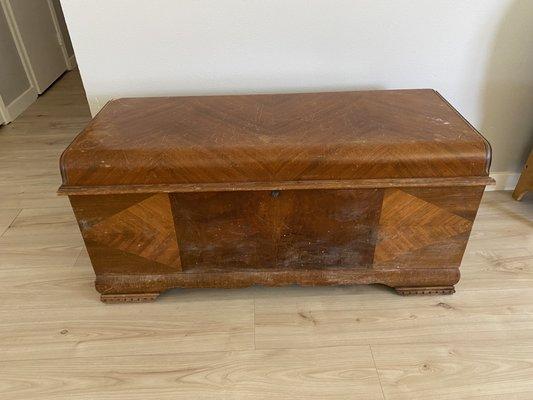 1940s walnut Lane cedar chest BEFORE restoration