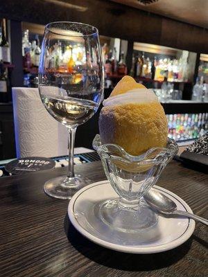 Hollowed out lemon sorbet with Bramitto