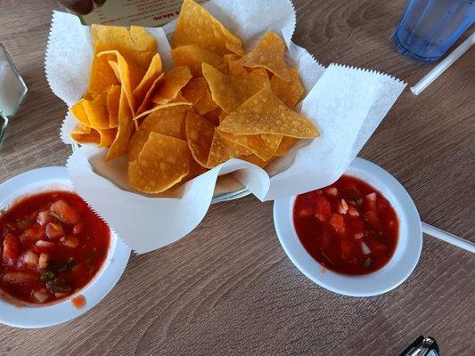 Complimentary chips & salsa (chips are great, salsa needs seasoning)