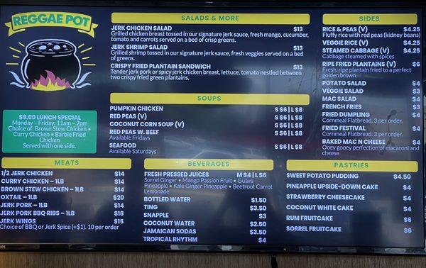 Menu as of July 2022