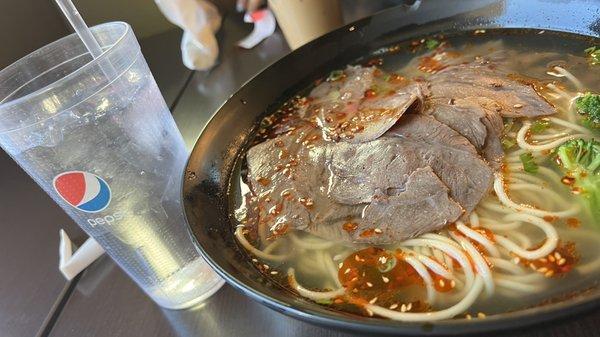 Huge plate of Lan Zhou Spicy Beef Noodle Soup Specialty