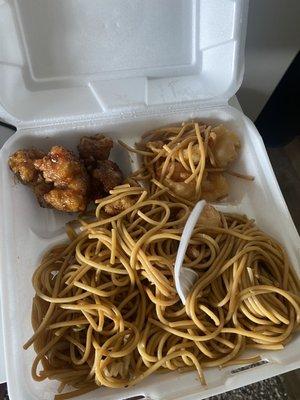 Chow Mein W/ orange chicken and Honey Walnut Shrimp