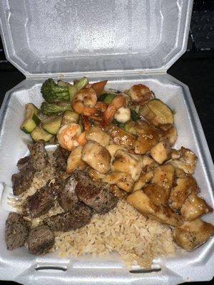 Hibachi Steak, Shrimp and Chicken