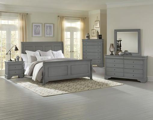 Vaughn Bassett suite shown in grey. Beautiful coastal color