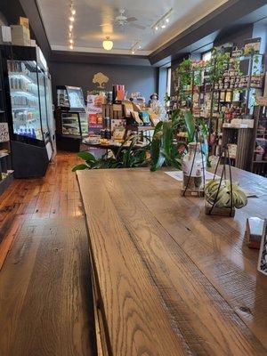 The back counter and coffee order area