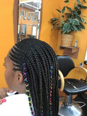 Lemonade braids with corn rows in the front.