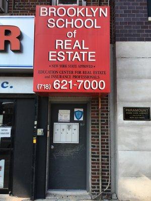 Brooklyn School of Real Estate located on 157 King Highway.
 Come up the stairs to the second floor for the school.