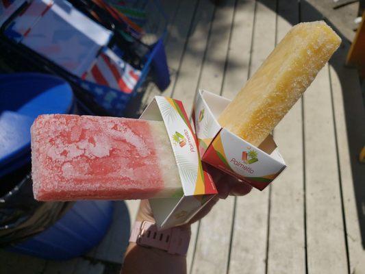 Chunky mango and watermelon popsicle