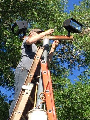 In Westlake Hills, we replaced some old broken halogen floodlights with LED floods looking on a tennis court.