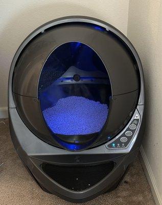 Litter robot 3 my son bought for our Mr Kilna! He loves it acclimated easily and no more stinky!