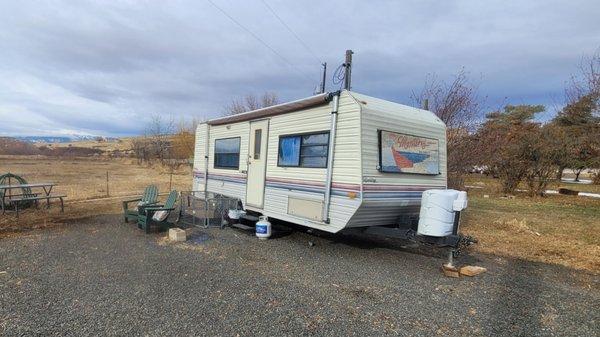 The campsites include electric,  water and sewer hookups.