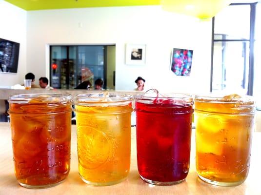 New cold-brewed teas change every week at lab: Moroccan Mint, Tropical, Yunnan Black, Jasmine White Peach in today's photo.