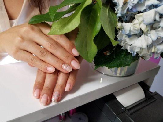 LOVE natural gel manicure with simple cute art.