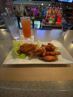 Hot wings and Jamaican style rum punch.