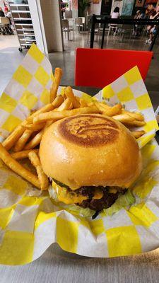 Double Good burger with fries.