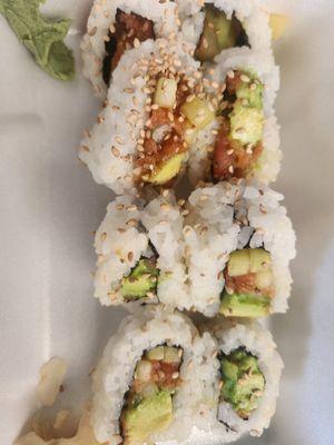 Spicy tuna roll.  Where's the tuna??